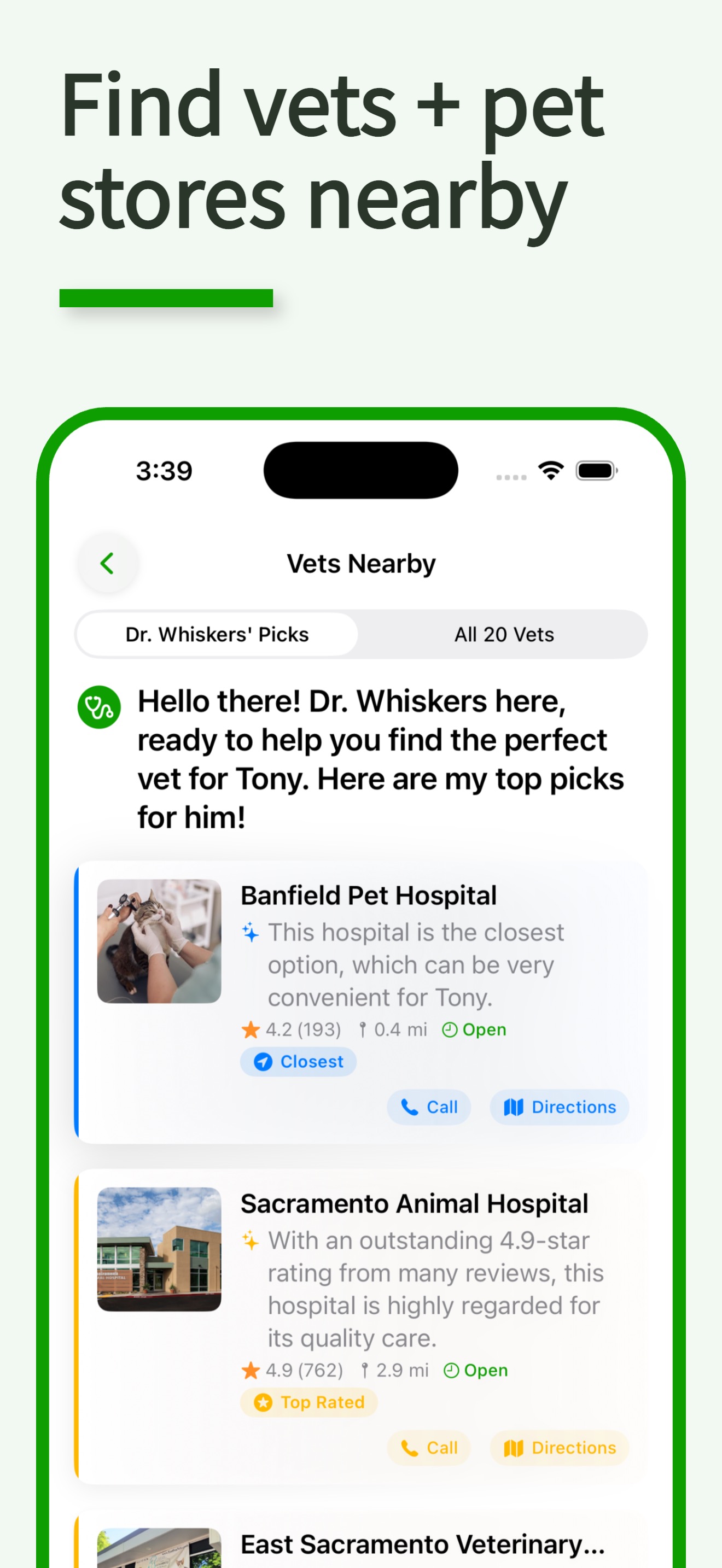 Find vets and pet stores nearby